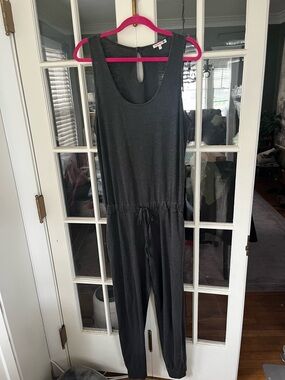 Sundry Dark Charcoal Sleeveless Drawstring Jumpsuit